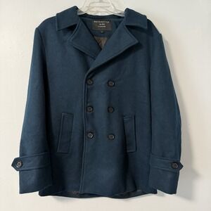 Matchstick Men's Argus Pea Coat Double Breasted Wool Blend Deep Peacock Blue L‎